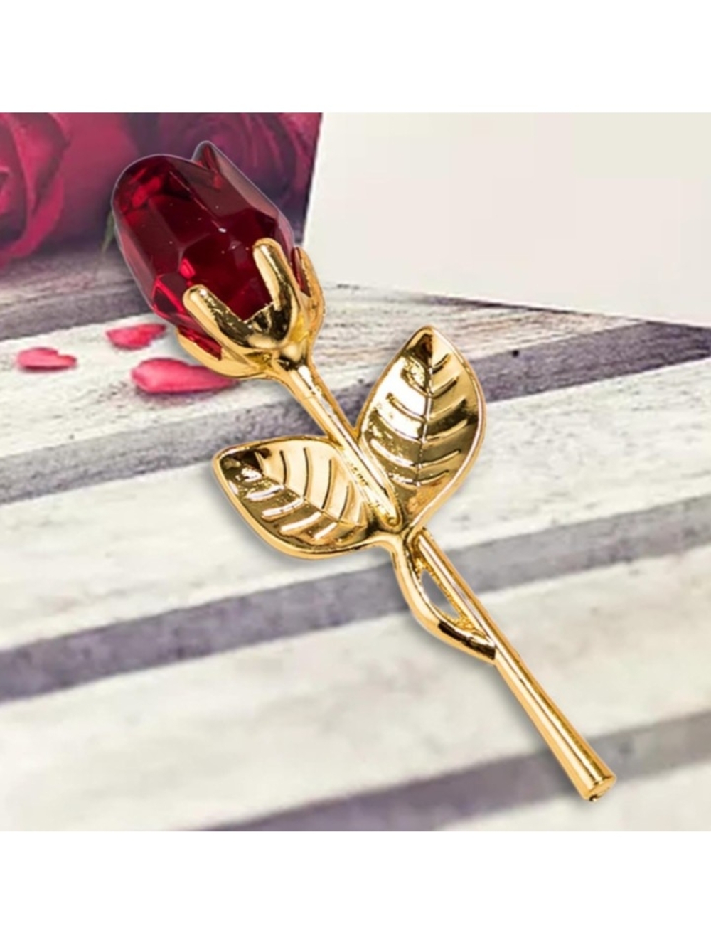 Gold-Tone Red Crystal Rose Wedding Favor for Women✨❣️🌹🔥